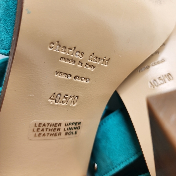 Charles David Leather Sandals Green Strappy Chunky Block Heel Shoe Sz 10 - Picture 8 of 9